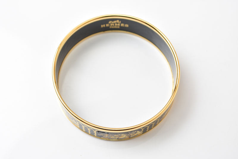 エルメス バングル/ブレスレット HERMES エマイユGM バングル ブラック/ゴールド 馬モチーフ【中古】