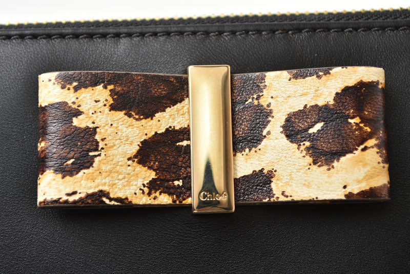クロエ 財布/長財布 Chloe 財布 ファスナー式 レザー ボウ BLACK/ブラック 3P0290-H2M リボン【中古】