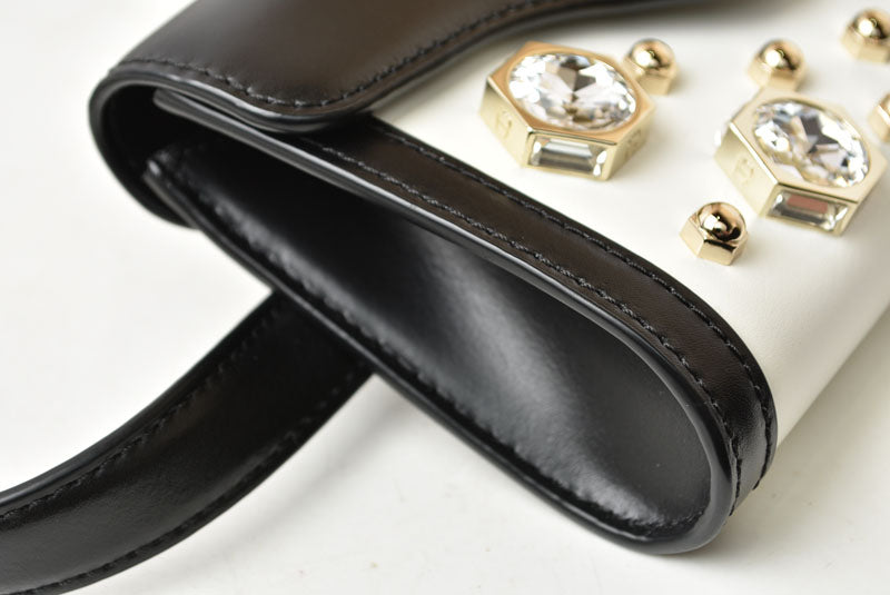 アイグナー 美品 ショルダーバッグ ベルトバッグ FIORENTINA 160477-028 レザー ラインストーン AIGNER ブラック/ホワイト【中古】