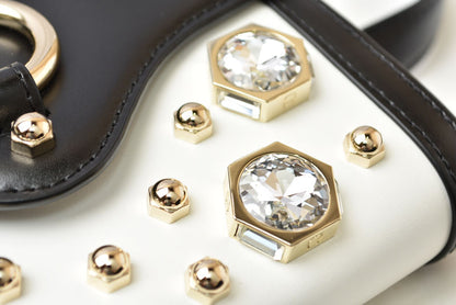 アイグナー 美品 ショルダーバッグ ベルトバッグ FIORENTINA 160477-028 レザー ラインストーン AIGNER ブラック/ホワイト【中古】