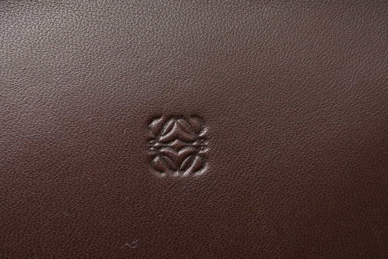 ロエベ コスメポーチ/化粧ポーチ LOEWE フラットポーチ ラムスキン アナグラム ダークブラウン【中古】
