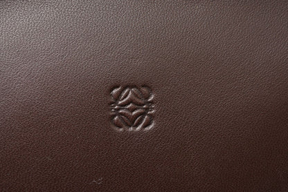 ロエベ コスメポーチ/化粧ポーチ LOEWE フラットポーチ ラムスキン アナグラム ダークブラウン【中古】