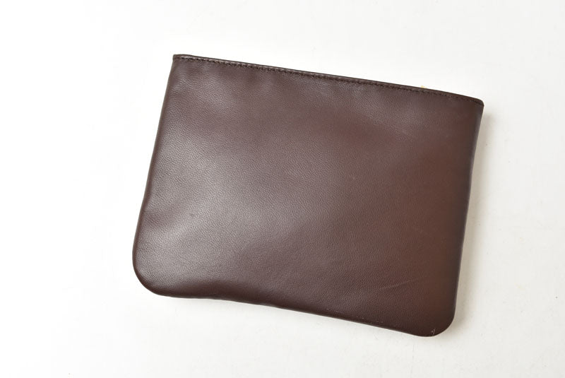 ロエベ コスメポーチ/化粧ポーチ LOEWE フラットポーチ ラムスキン アナグラム ダークブラウン【中古】