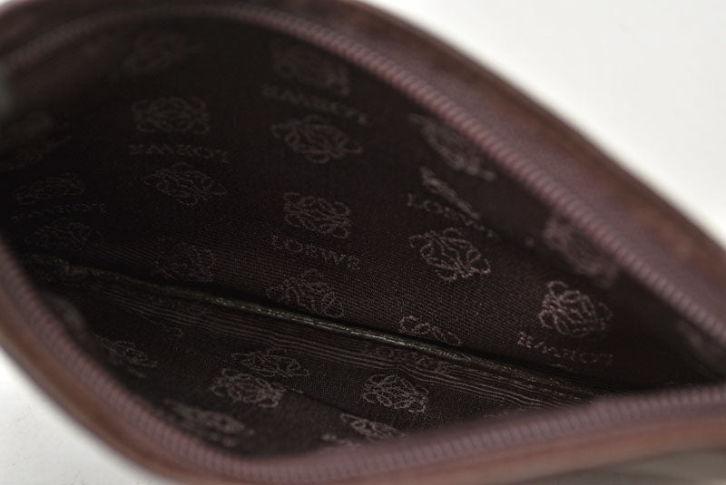 ロエベ コスメポーチ/化粧ポーチ LOEWE フラットポーチ ラムスキン アナグラム ダークブラウン【中古】