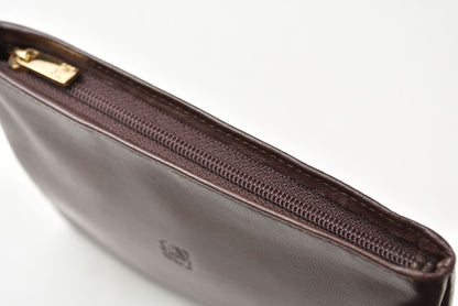 ロエベ コスメポーチ/化粧ポーチ LOEWE フラットポーチ ラムスキン アナグラム ダークブラウン【中古】