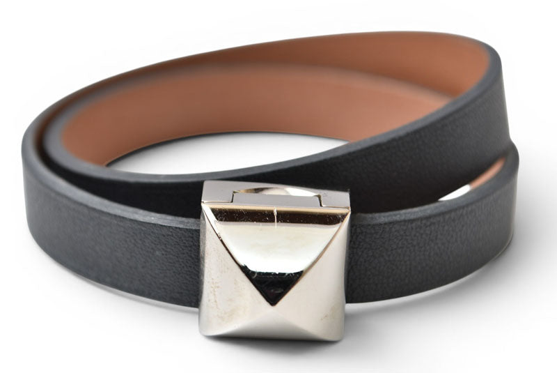 エルメス ブレスレット/バングル メドール アンフィニ ドゥブルトゥール T2 ブラック/シルバー HERMES レザー レディース【中古】