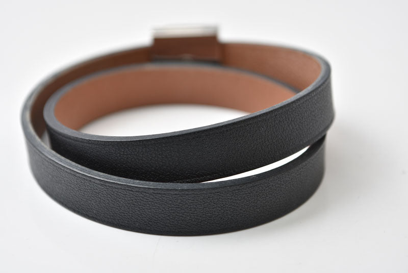 エルメス ブレスレット/バングル メドール アンフィニ ドゥブルトゥール T2 ブラック/シルバー HERMES レザー レディース【中古】