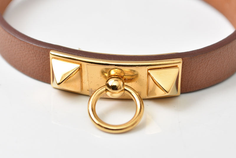 エルメス バングル/ブレスレット HERMES ミニリヴァル ヴォー・スウィフト ブラウン/ゴールド 【中古】