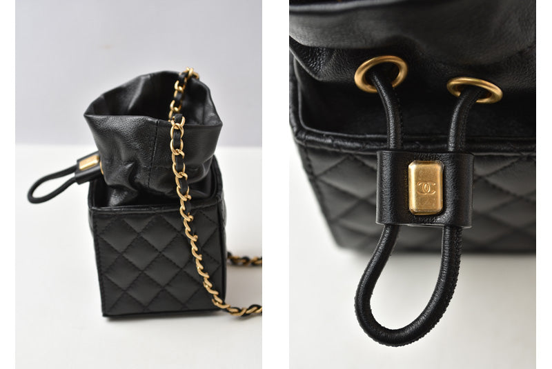 シャネル チェーンショルダーバッグ CHANEL ミニキューブ マトラッセ ラムスキン ブラック ゴールド金具【中古】