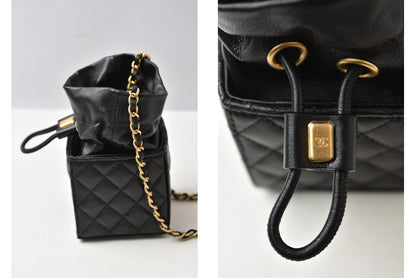 シャネル チェーンショルダーバッグ CHANEL ミニキューブ マトラッセ ラムスキン ブラック ゴールド金具【中古】