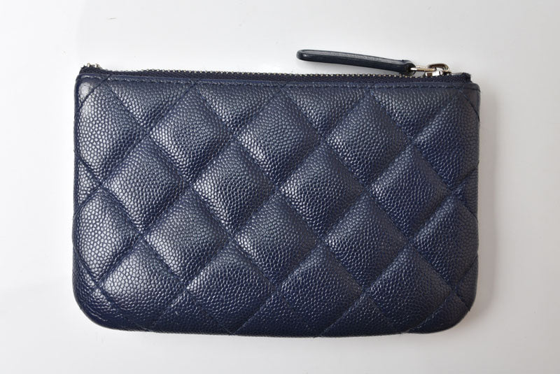 シャネル ポーチ CHANEL クラシック コスメポーチ マトラッセ キャビアスキン ネイビー【中古】