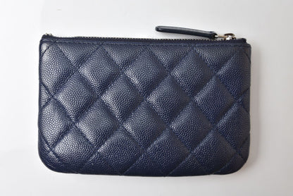 シャネル ポーチ CHANEL クラシック コスメポーチ マトラッセ キャビアスキン ネイビー【中古】