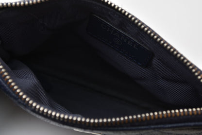 シャネル ポーチ CHANEL クラシック コスメポーチ マトラッセ キャビアスキン ネイビー【中古】