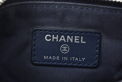シャネル ポーチ CHANEL クラシック コスメポーチ マトラッセ キャビアスキン ネイビー【中古】