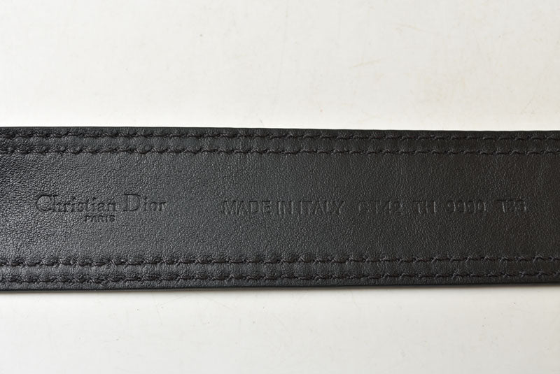 ディオール ベルト Christian Dior レザー ブラック シルバー金具 メンズ ビジネス フォーマル【中古】