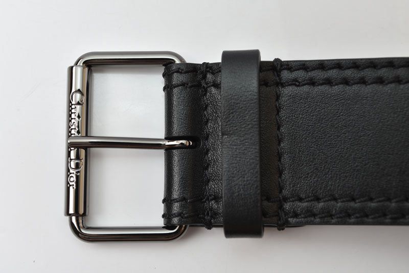 ディオール ベルト Christian Dior レザー ブラック シルバー金具 メンズ ビジネス フォーマル【中古】