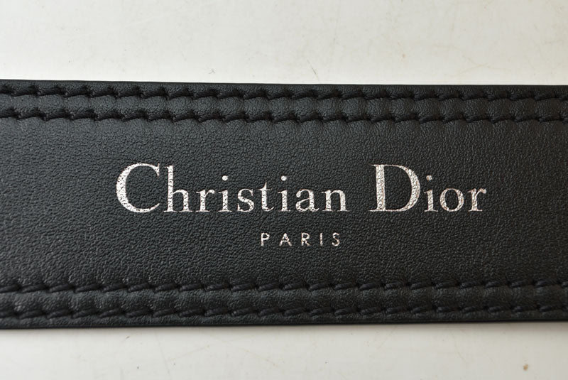 ディオール ベルト Christian Dior レザー ブラック シルバー金具 メンズ ビジネス フォーマル【中古】