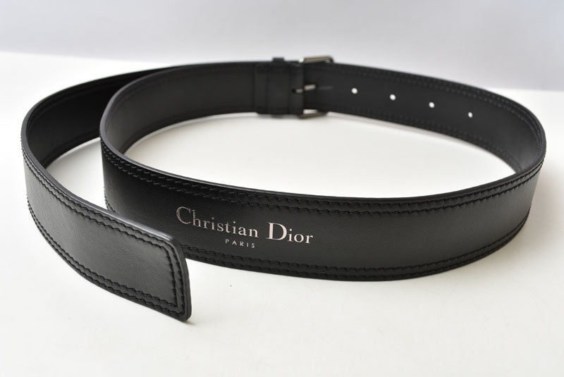 ディオール ベルト Christian Dior レザー ブラック シルバー金具 メンズ ビジネス フォーマル【中古】