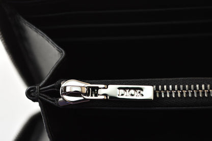 ディオールオム 長財布 Dior Homme ラウンドファスナー レザー ロゴ刺繍/ブラック ラウンドジップウォレット メンズ【中古】