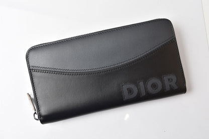 ディオールオム 長財布 Dior Homme ラウンドファスナー レザー ロゴ刺繍/ブラック ラウンドジップウォレット メンズ【中古】