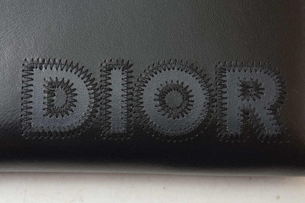 ディオールオム 長財布 Dior Homme ラウンドファスナー レザー ロゴ刺繍/ブラック ラウンドジップウォレット メンズ【中古】