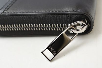 ディオールオム 長財布 Dior Homme ラウンドファスナー レザー ロゴ刺繍/ブラック ラウンドジップウォレット メンズ【中古】