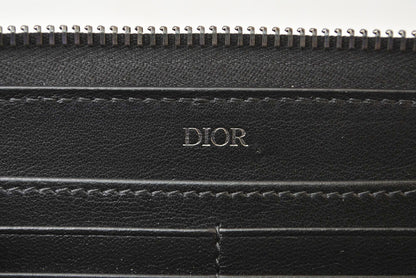 ディオールオム 長財布 Dior Homme ラウンドファスナー レザー ロゴ刺繍/ブラック ラウンドジップウォレット メンズ【中古】