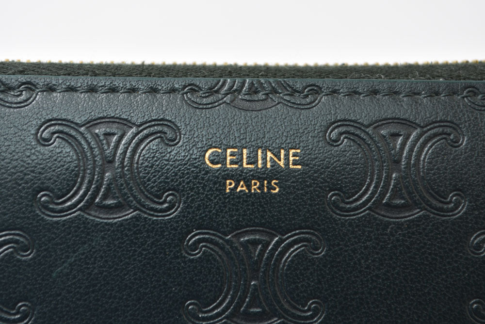 セリーヌ 長財布 CELINE 10B553FQC AMAZONE/グリーン トリオンフ エンボス ラージ ジップウォレット/ラウンドファスナー レザー メンズ レディース 【中古】