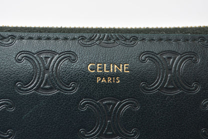 セリーヌ 長財布 CELINE 10B553FQC AMAZONE/グリーン トリオンフ エンボス ラージ ジップウォレット/ラウンドファスナー レザー メンズ レディース 【中古】