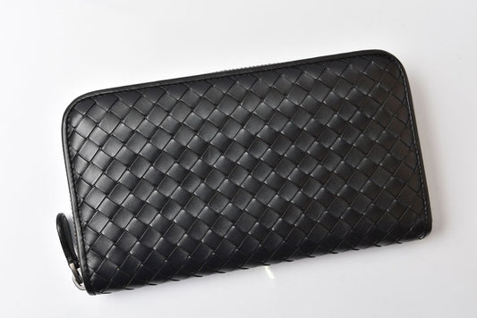 ボッテガヴェネタ 財布 BOTTEGA VENETA 長財布/ラウンドファスナー式 イントレチャート ブラック【中古】