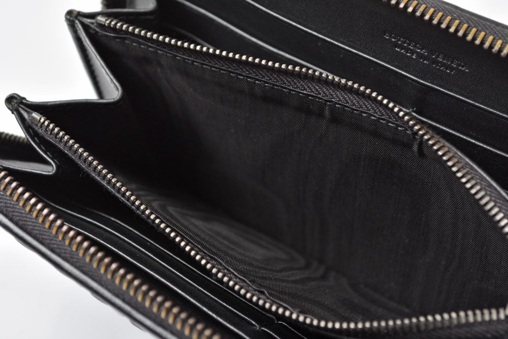 ボッテガヴェネタ 財布 BOTTEGA VENETA 長財布/ラウンドファスナー式 イントレチャート ブラック【中古】