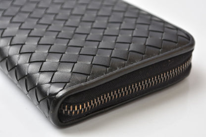 ボッテガヴェネタ 財布 BOTTEGA VENETA 長財布/ラウンドファスナー式 イントレチャート ブラック【中古】