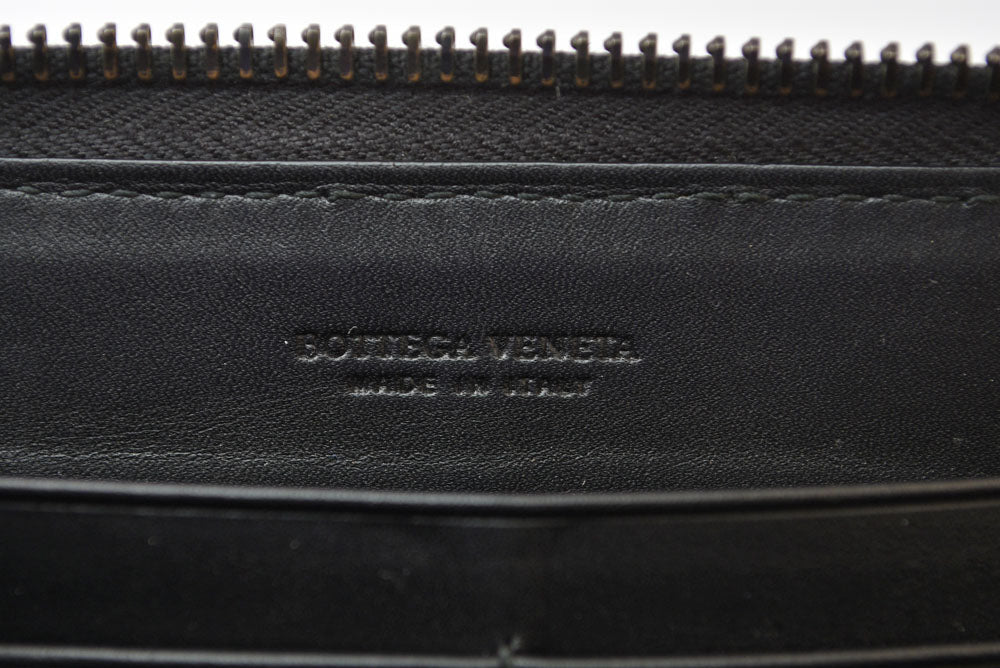 ボッテガヴェネタ 財布 BOTTEGA VENETA 長財布/ラウンドファスナー式 イントレチャート ブラック【中古】