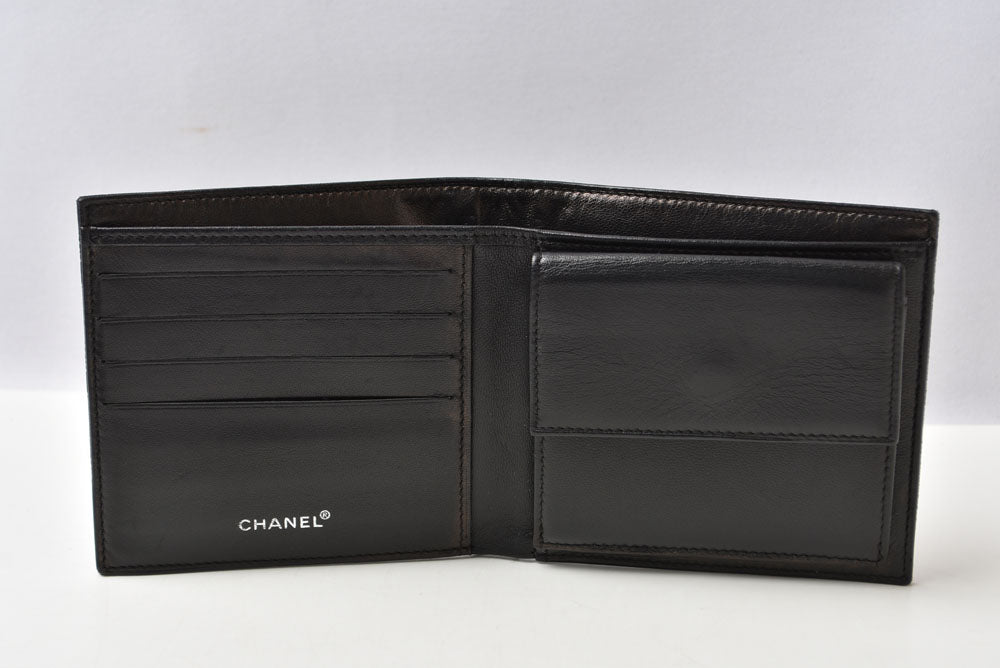 シャネル 二つ折り財布 CHANEL ヴィンテージ ニュートラベルライン ココマーク ブラック メンズ/レディース【中古】
