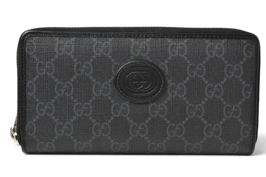 グッチ 財布 673003 インターロッキングG GGスプリーム 長財布 ラウンドファスナー GGグレー/ブラック メンズ レディース GUCCI【中古】