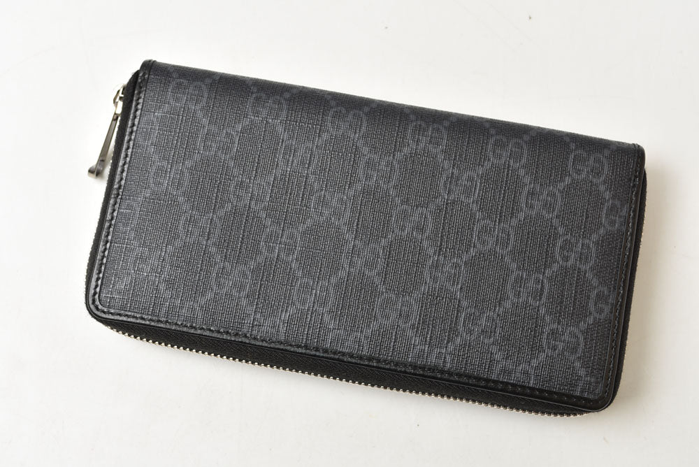 グッチ 財布 673003 インターロッキングG GGスプリーム 長財布 ラウンドファスナー GGグレー/ブラック メンズ レディース GUCCI【中古】