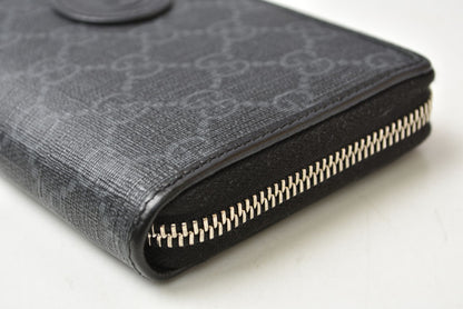 グッチ 財布 673003 インターロッキングG GGスプリーム 長財布 ラウンドファスナー GGグレー/ブラック メンズ レディース GUCCI【中古】