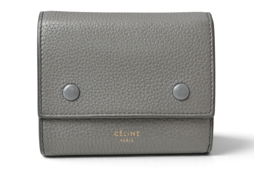 セリーヌ 財布/ミニ財布 CELINE 104903XFL スモール フォールデッド マルチファンクション 三つ折り財布 グレー ライトブルー レザー レディース【中古】