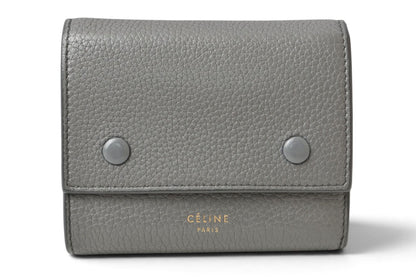 セリーヌ 財布/ミニ財布 CELINE 104903XFL スモール フォールデッド マルチファンクション 三つ折り財布 グレー ライトブルー レザー レディース【中古】