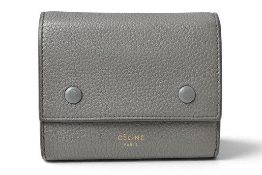 セリーヌ 財布/ミニ財布 CELINE 104903XFL スモール フォールデッド マルチファンクション 三つ折り財布 グレー ライトブルー レザー レディース【中古】