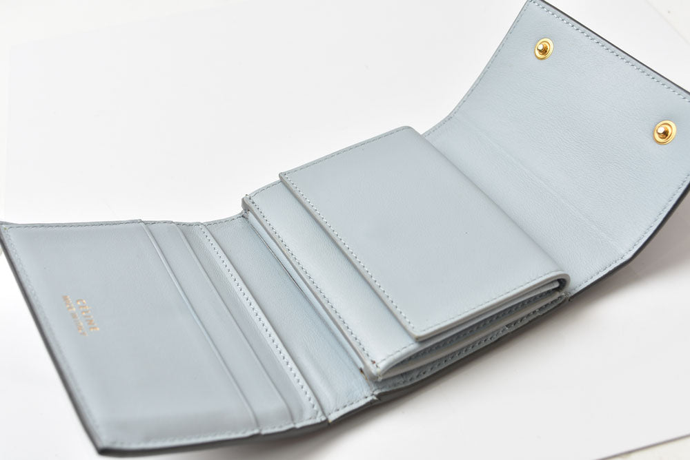 セリーヌ 財布/ミニ財布 CELINE 104903XFL スモール フォールデッド マルチファンクション 三つ折り財布 グレー ライトブルー レザー レディース【中古】