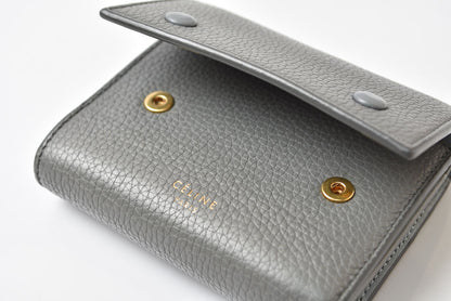 セリーヌ 財布/ミニ財布 CELINE 104903XFL スモール フォールデッド マルチファンクション 三つ折り財布 グレー ライトブルー レザー レディース【中古】