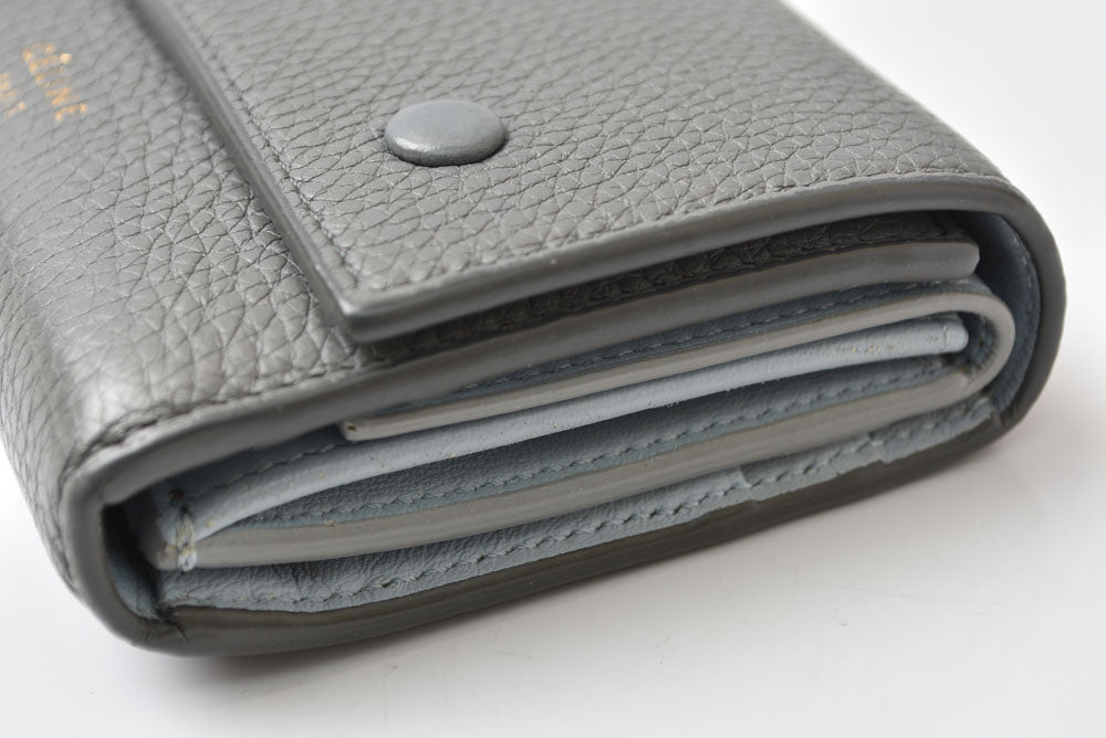 セリーヌ 財布/ミニ財布 CELINE 104903XFL スモール フォールデッド マルチファンクション 三つ折り財布 グレー ライトブルー レザー レディース【中古】