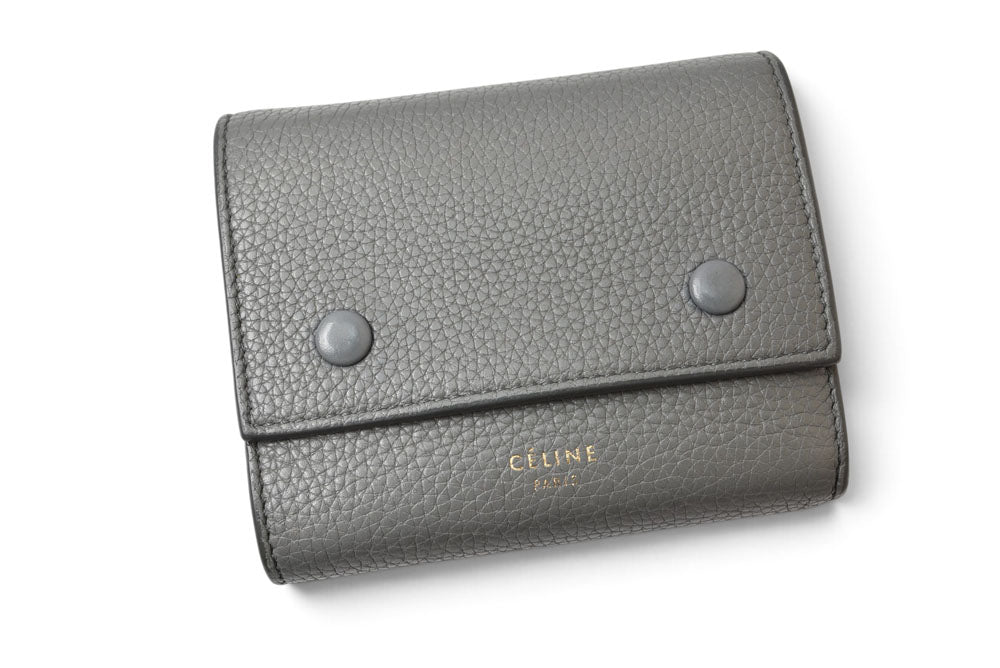 セリーヌ 財布/ミニ財布 CELINE 104903XFL スモール フォールデッド マルチファンクション 三つ折り財布 グレー ライトブルー レザー レディース【中古】