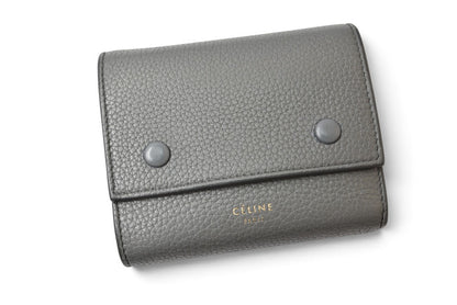 セリーヌ 財布/ミニ財布 CELINE 104903XFL スモール フォールデッド マルチファンクション 三つ折り財布 グレー ライトブルー レザー レディース【中古】