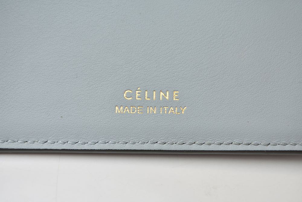 セリーヌ 財布/ミニ財布 CELINE 104903XFL スモール フォールデッド マルチファンクション 三つ折り財布 グレー ライトブルー レザー レディース【中古】