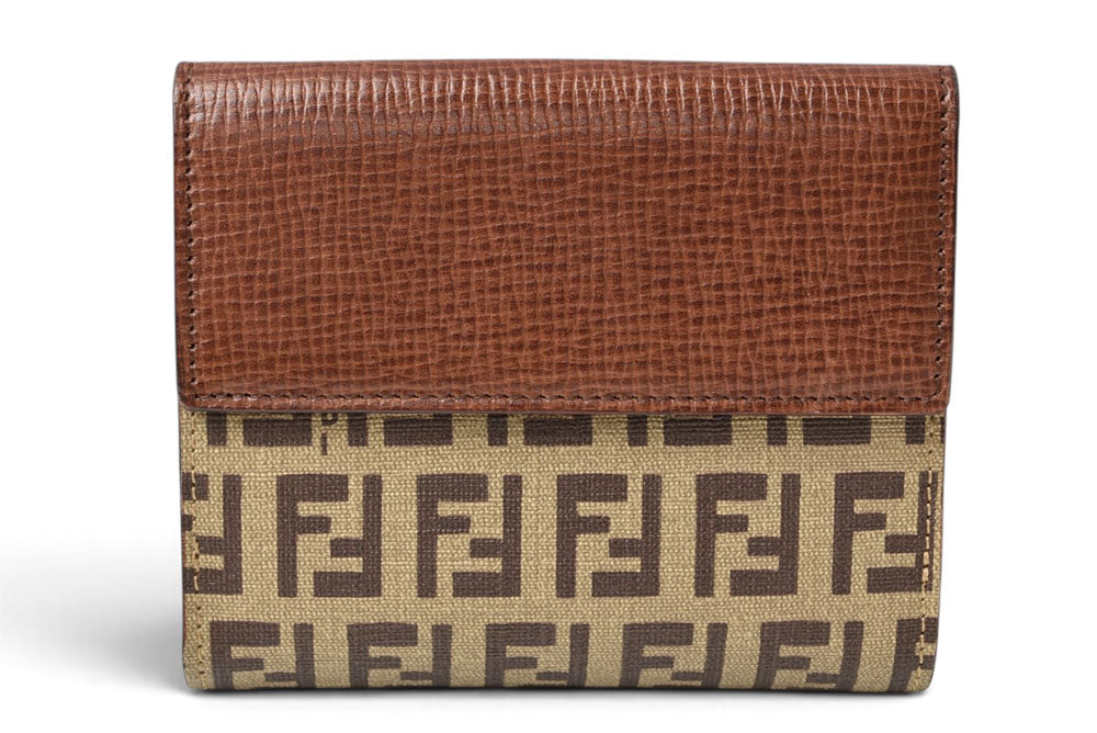 フェンディ 財布/二つ折 FENDI 折財布 8M0188 ZUCCA/ズッカ柄 ベージュ/ブラウン【中古】