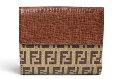フェンディ 財布/二つ折 FENDI 折財布 8M0188 ZUCCA/ズッカ柄 ベージュ/ブラウン【中古】
