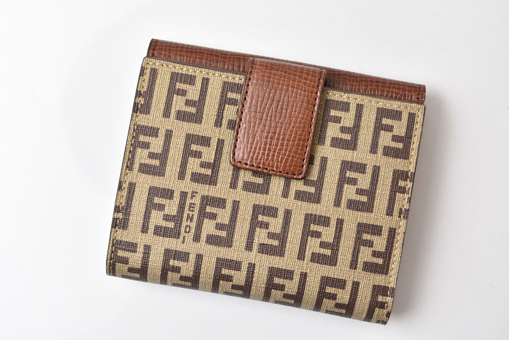 フェンディ 財布/二つ折 FENDI 折財布 8M0188 ZUCCA/ズッカ柄 ベージュ/ブラウン【中古】