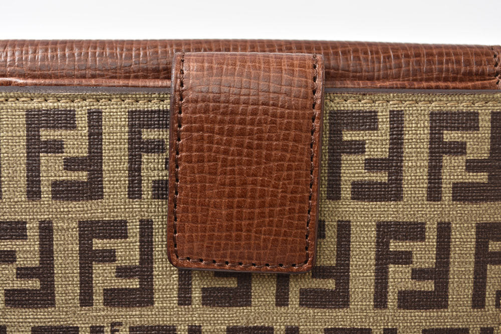 フェンディ 財布/二つ折 FENDI 折財布 8M0188 ZUCCA/ズッカ柄 ベージュ/ブラウン【中古】